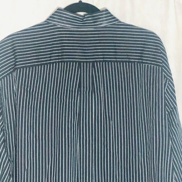 Roundtree & Yorke button down shirt striped collar long sleeve black green READ - Picture 10 of 10